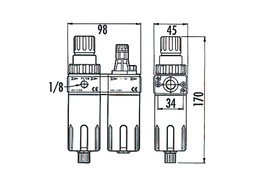 CONTIMAC Drukregelaar met waterafscheider en olienevelaar 1/4"