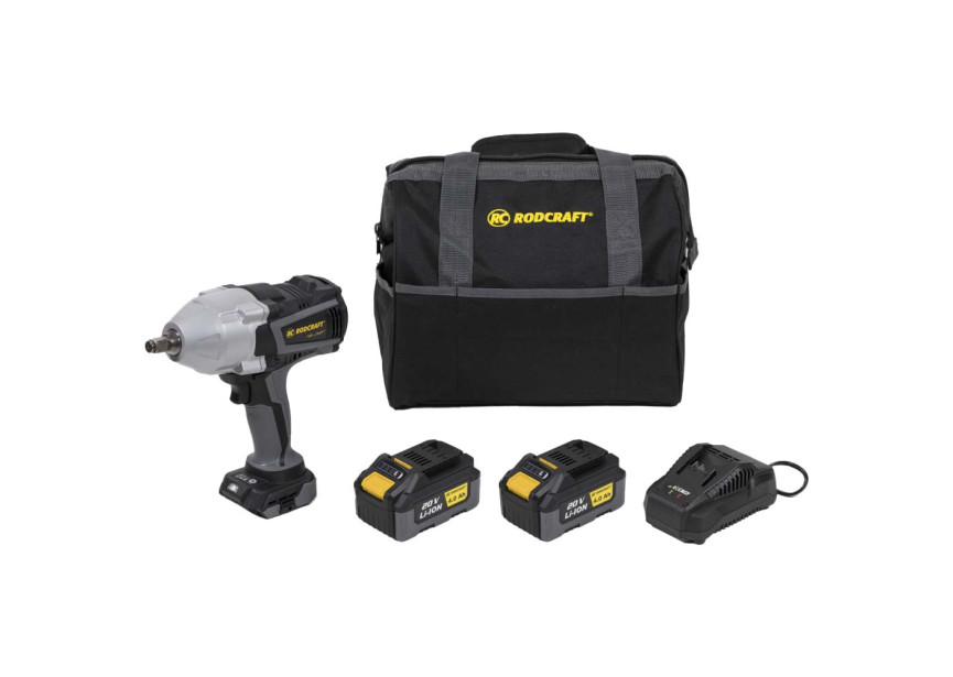 RC9077 SLAGMOERSLEUTEL OP BATTERIJ THE e-BEAST 1/2" + 2 BATTERIJEN 20V 4Ah + LADER + BAG