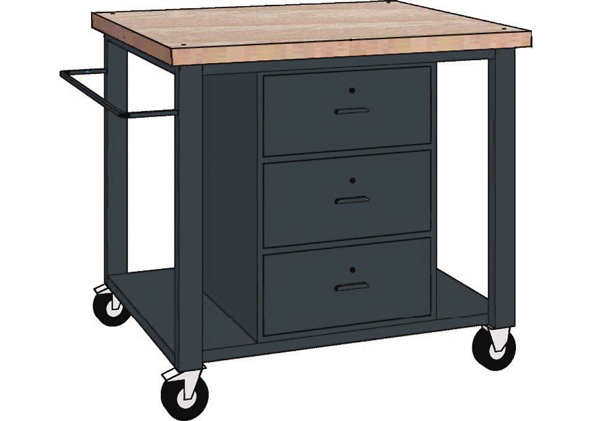 WP 142/B | Mobiele Werkbank 1000mm | 3 Lades en Houten Werkblad - 770296