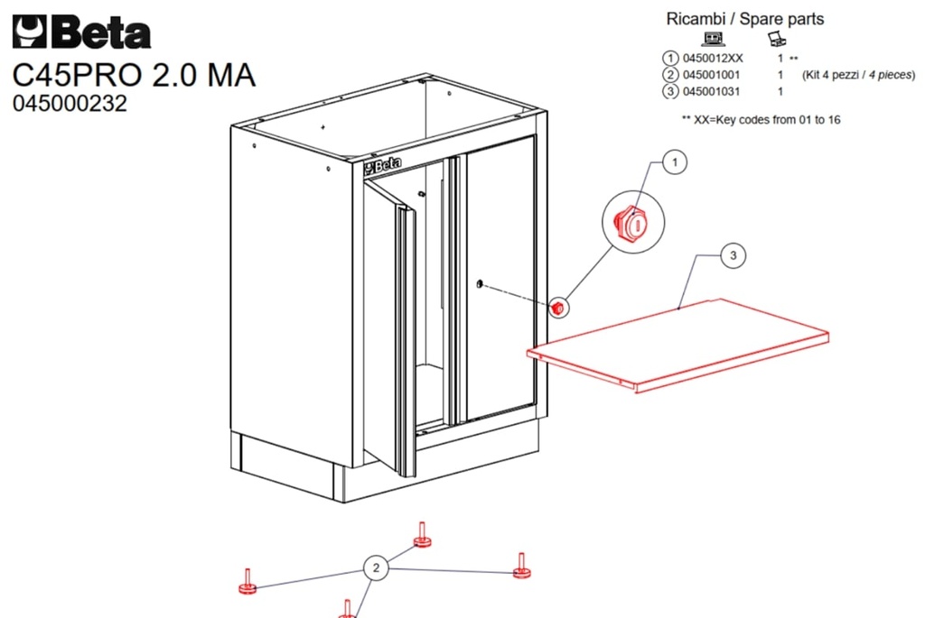 [045001031] Legplank Voor Kast C45 voor C45PRO RMA/R