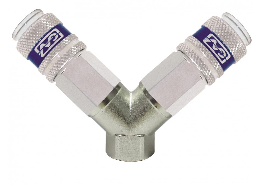 Persluchtverdeler 3 x 3/8" | 2-Weg | Industriële Snelkoppelingen Gehard Staal - 28577